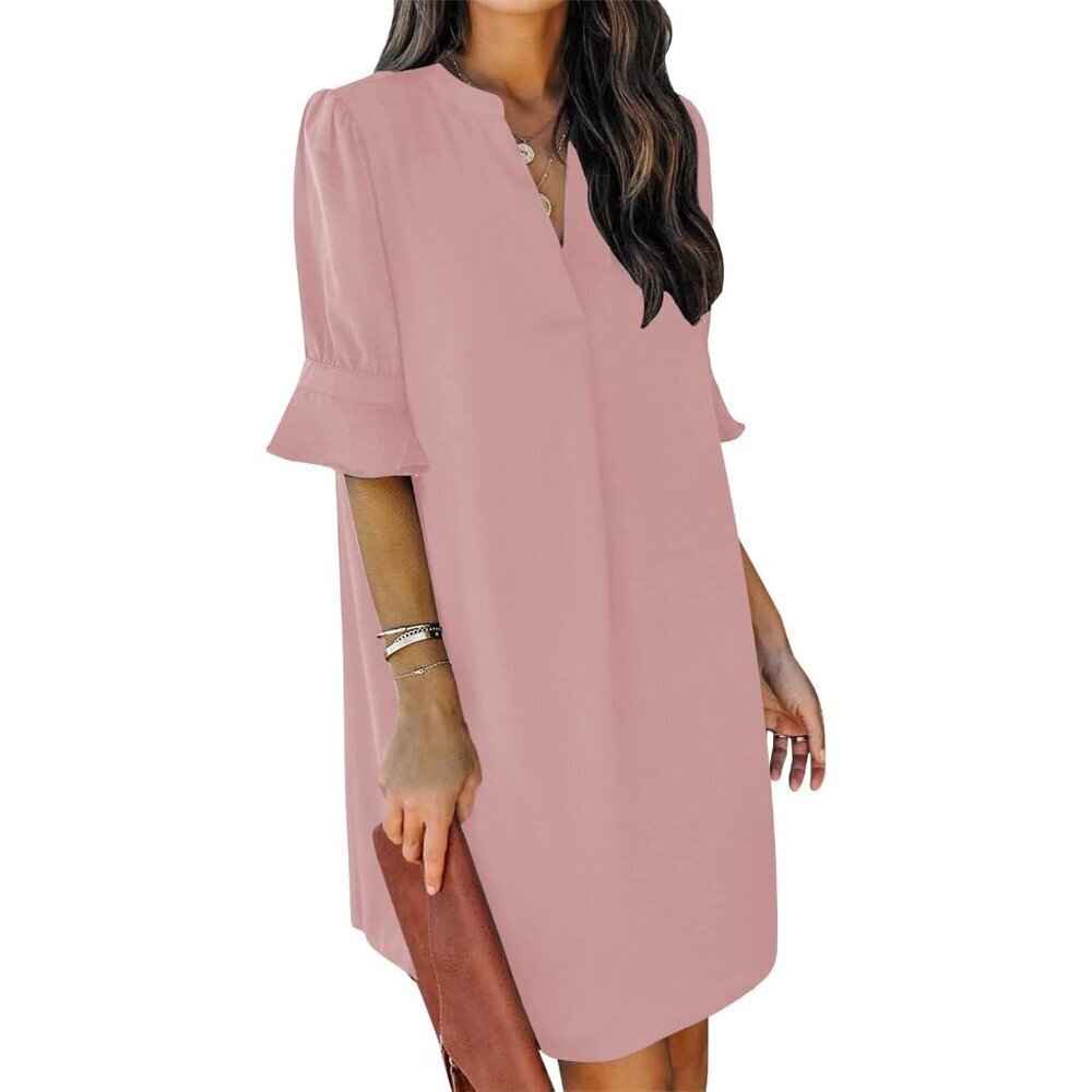 Women’s Polyester Casual V-Neck Ruffle Floral Summer Dress Medium